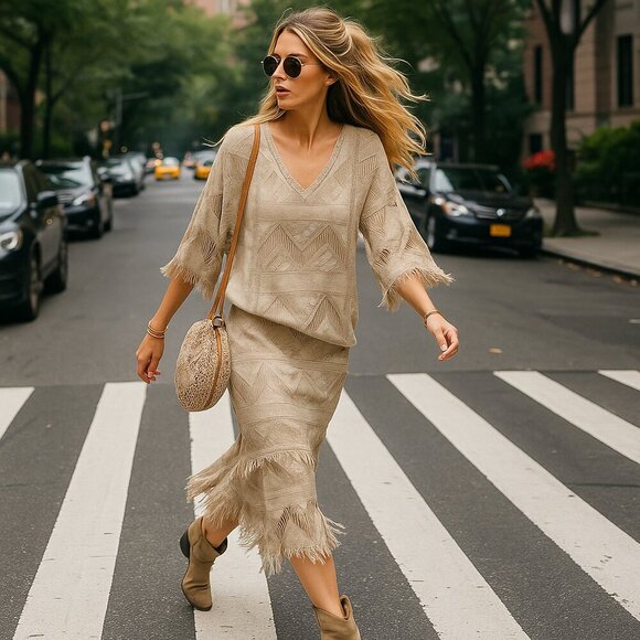 Vintage Damiano Neiman Marcus Metallic Gold Knit Fringe Maxi Dress M - Picture 1 of 13